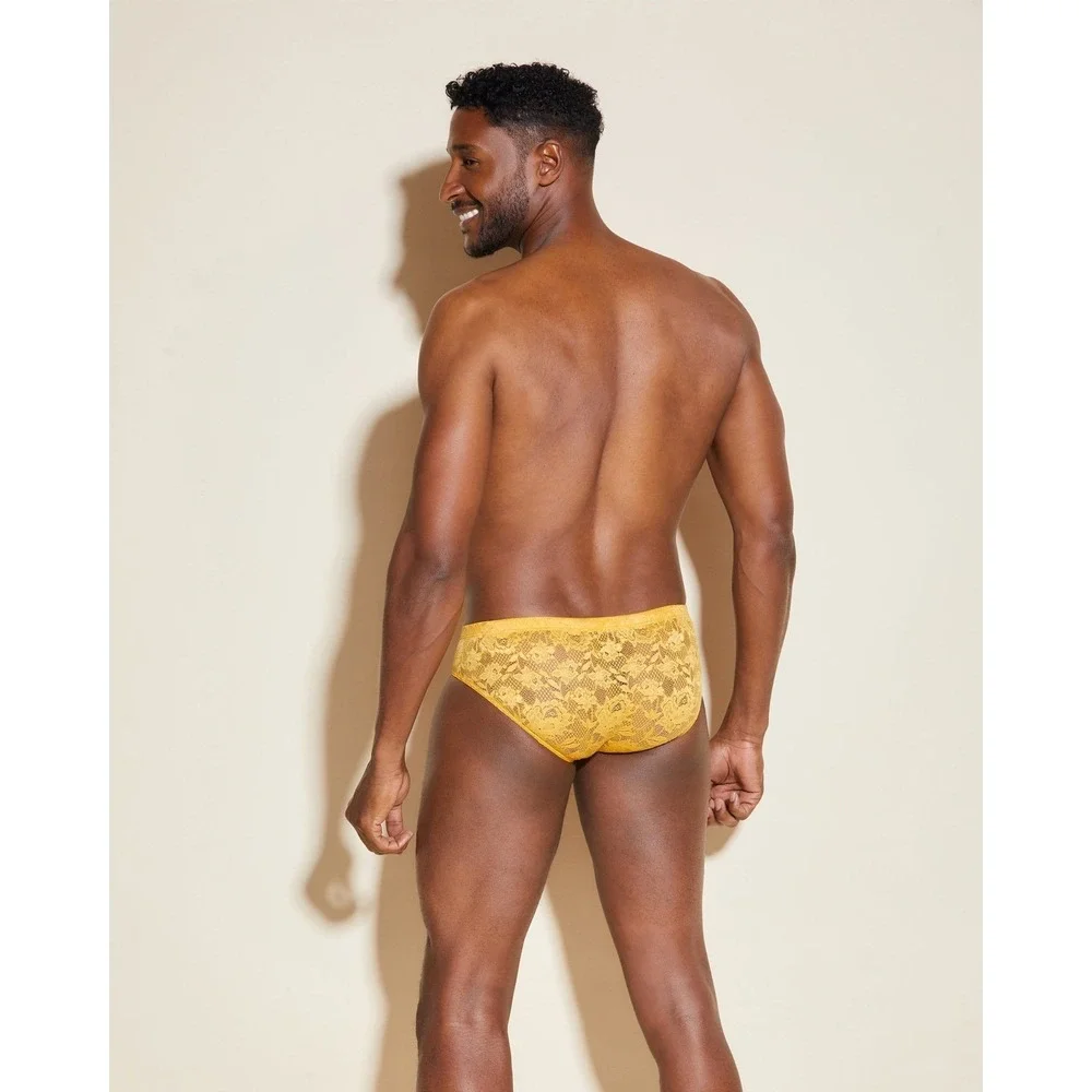 Cosabella Mens‎ Mustard Yellow Floral Lace Briefs Intimate Underwear Sheer